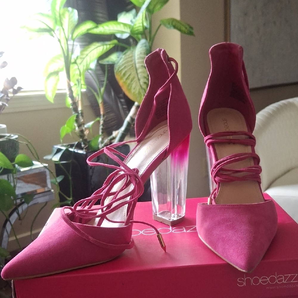 Shoe Dazzle Fuchsia Lace-Up Heels